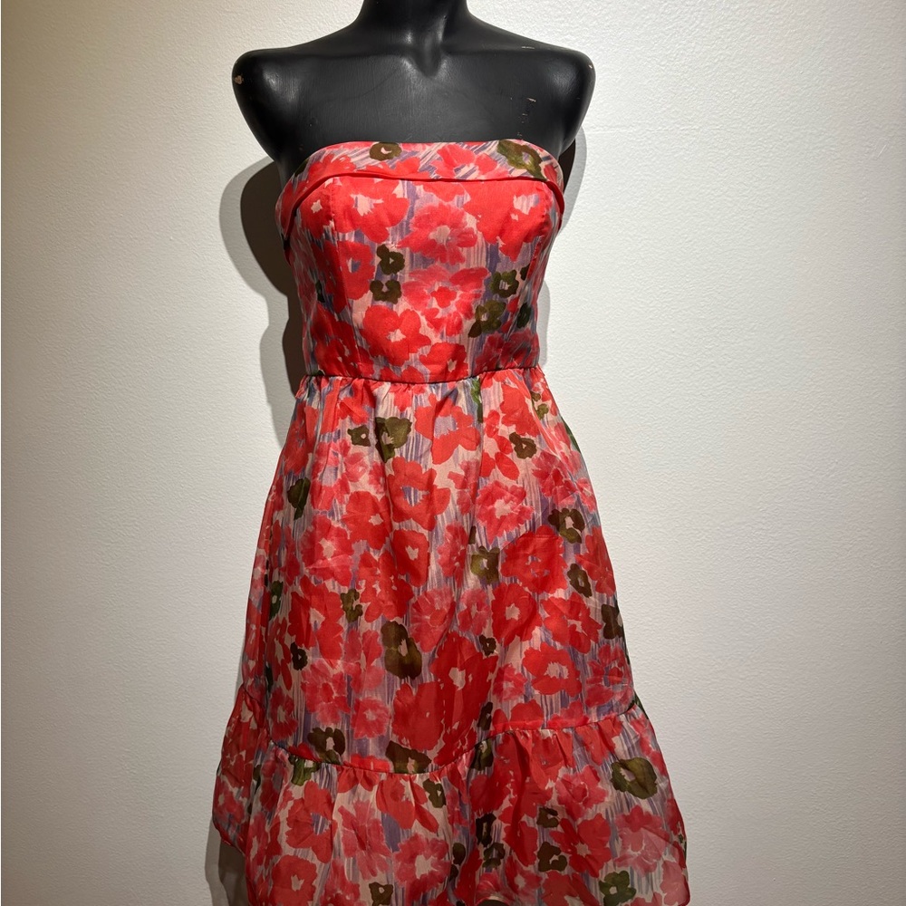 Floral Strapless Dress - Red and Green